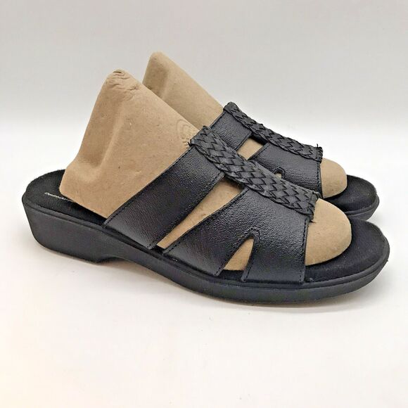 Dr. Scholl's Shoes - Dr. Scholl's Leather Wedge Sandals Women's 7M Black E3H-01 Comfort Slides Shoes